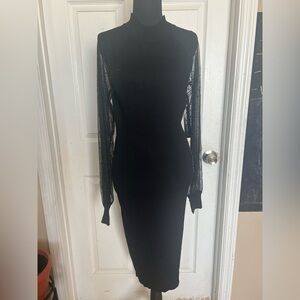 Almost famous Black Long Sleeve Dress with Lace Detail